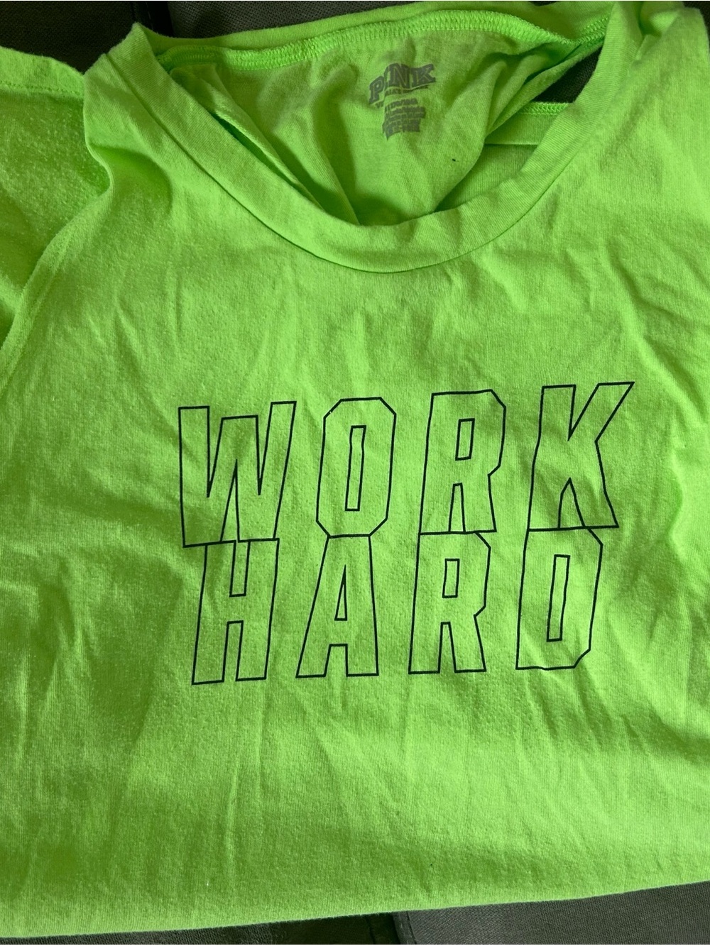 PINK Victoria's Secret Neon Green 'WORK HARD' Tank Top